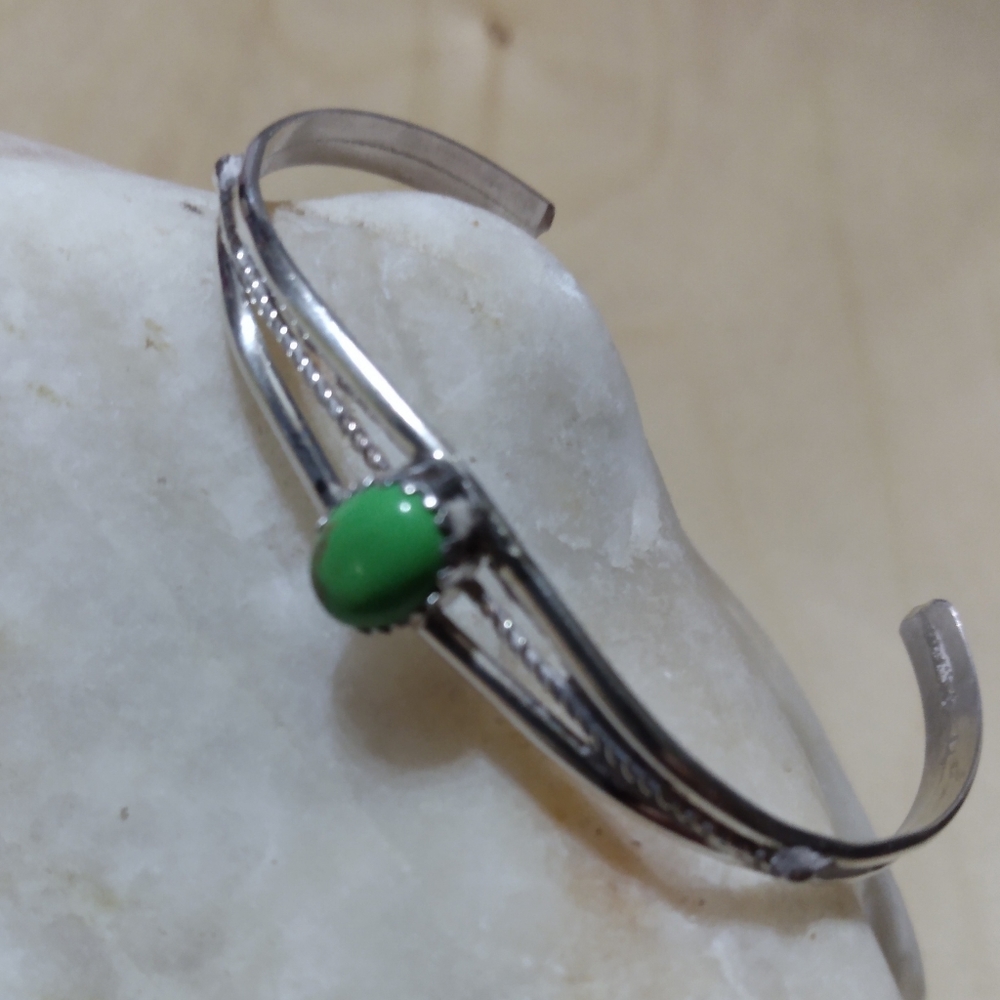 Sterling Silver & green turquoise stone cuff bracelet for small wrist